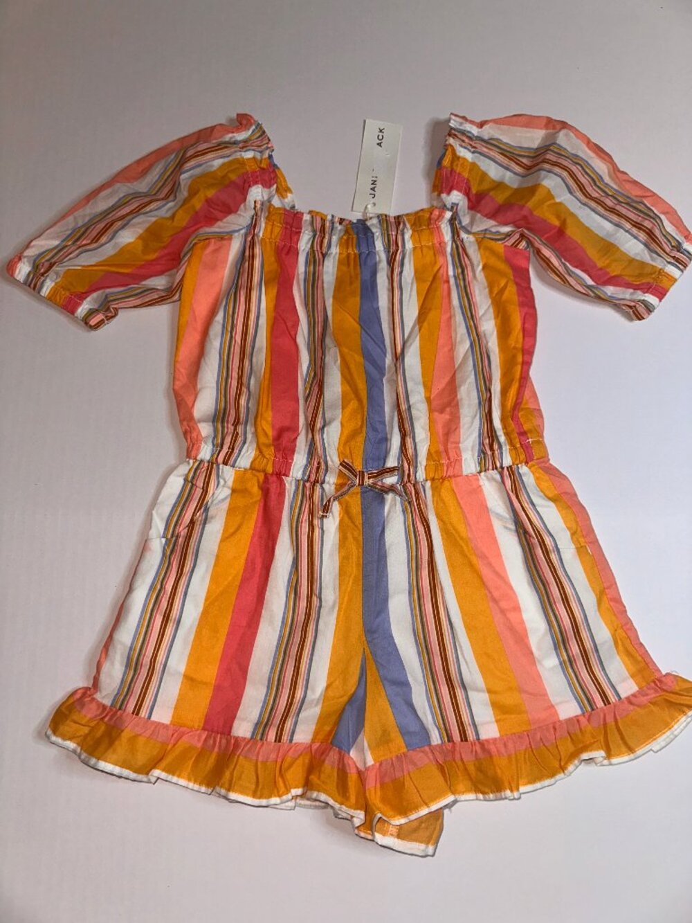 NWT Janie and Jack A Place in the Sun Striped Puff Sleeve Romper Girls Sz 5 #627